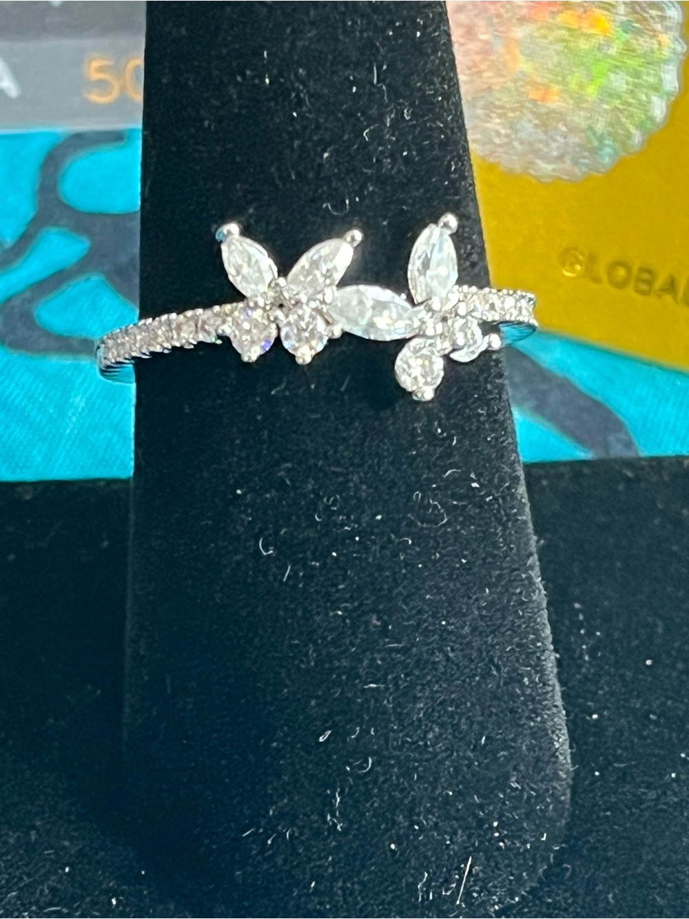 1.08 CTW Moissanite Triple Butterfly Eternity Band Ring Size 9 GRA DTP